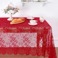 Red Lace Tablecloth 60x120 Inch Rectangular Embroidered Floral Table Cover