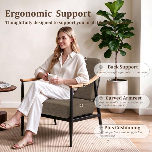 RNKSFX Modern Accent Chairs Set of 2 for Living Room Bedroom Mid Century Arm Chairs Upholstered Office Accent Chairs Comfy Waiting Room Chairs with Metal Frame, Brown