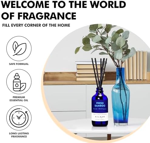 Xcleen Reed Diffuser, Fresh Bamboo Scented Diffuser with Sticks, Home Fragrance Aromatherapy Oil Diffuser for Bathroom Office Decor (Pack of 2)