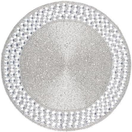 Beaded Round Placemats 13 Inch, Handmade Silver Stone Border Round placemat