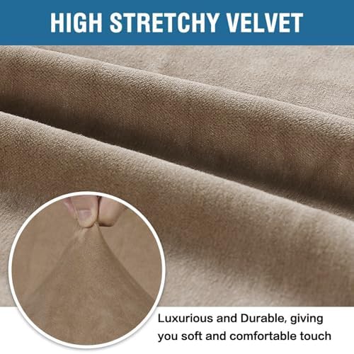 H.VERSAILTEX Stretch Velvet Armchair Cover Couch Covers 1 Cushion Chair Slipcover for Living Room Furniture Cover Crafted from Thick Comfy Rich Velour (Chair 31"-49", Camel)