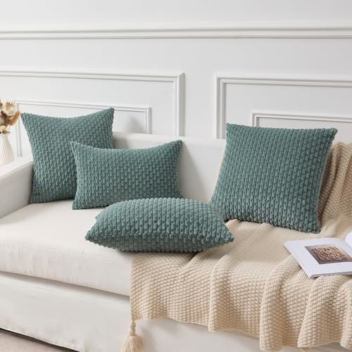 Kevin Textile Soft Corduroy 22x22 Inch Pillow Covers 2 Pack, Teal Green