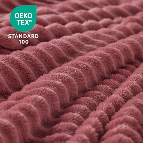 BEDELITE 3D Ribbed Brick Dust Fleece Twin Blanket for Couch, 60x80 Inch