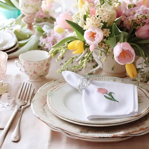 HunnmingRe 12 Pcs Spring Floral Cloth Napkins 100% Cotton, 17x17inch