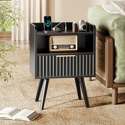 Huuger Nightstand with Charging Station, USB-C Port, End Table
