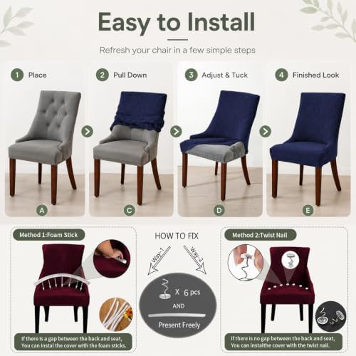 MIFXIN Wingback Side Chair Covers Dining Chair Slipcover Jacquard Stretch Sloping Armchair Protector Arm Chair Seat Cover for Dining Room Living Room Banquet Home Decor (Navy, 4 Pcs)