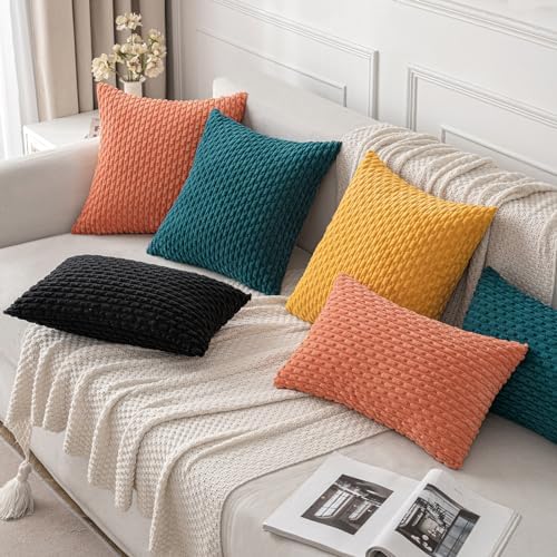 MIULEE Decorative Throw Pillow Covers 20x20 Teal Blue Textured Corduroy