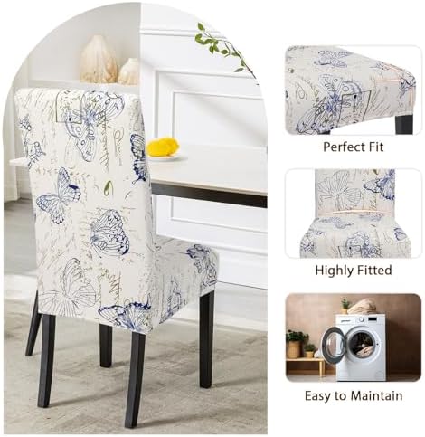 SearchI Dining Room Chair Covers Set of 2, Stretch Printed Parsons Chair Slipcover Spandex Removable Washable Kitchen Chair Protector Cover for Dining Room, Hotel, Ceremony (Butterfly Pattern)