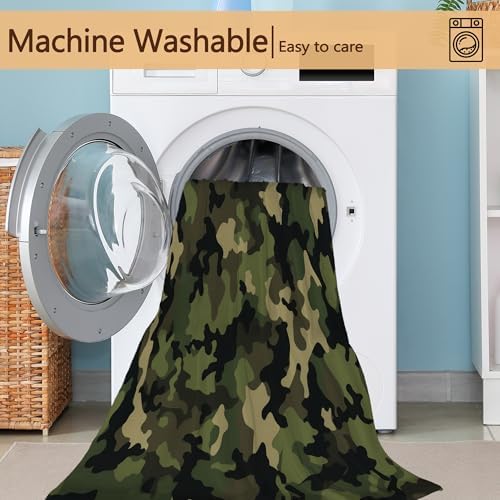 Throw Blanket for Couch,Camouflage Plush Fall Throw,Army Green Soft Fluffy Blanket for Sofa Decoration,Flannel Fleece Blanket for Naps,Reading,Traveling,Camping,60 X 80 Inch