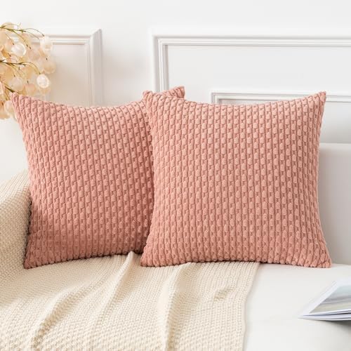 Kevin Textile Soft Corduroy 28x28 Inch Pillow Covers 2 Pack, Baby Pink