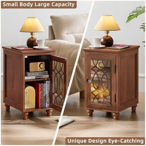 Joaxswe Narrow Side Table with Glass Door Storage