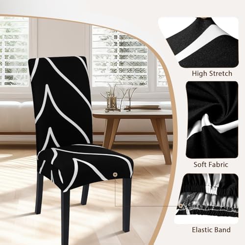 SearchI Dining Room Chair Covers Set of 4, Stretch Parsons Chair Slipcovers Super Fit Spandex Removable Washable Kitchen Chair Protector Cover for Dining Room, Hotel, Ceremony (Black)