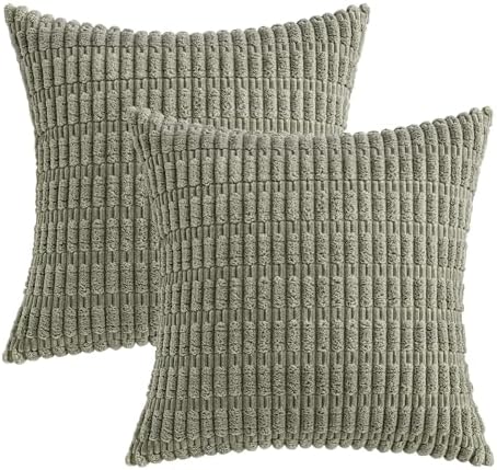 MIULEE Euro Sham Corduroy Decorative Throw Pillow Covers 24x24 Light Olive