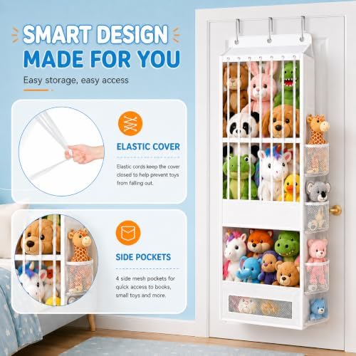 Over the Door Stuffed Animal Storage Organizer with 4 Mesh Pockets