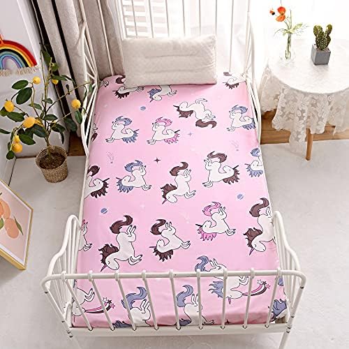 Bedding Fitted Sheet with Deep Pocket,Animals Printed Thicken Soft Fabric Bed Sheets (Pink(Unicorn), Twin)