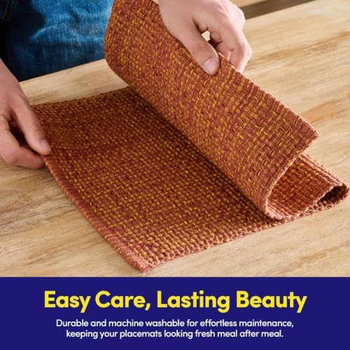 Sweet Home Collection 100% Cotton Placemats for Dining Room Rectangle Two Tone Woven Fabric 13" x 19" Soft Durable Table Mat Set, Set of 6, Rust