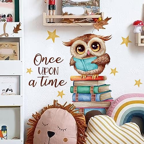 Owl Books Educational Wall Decals Reading Corner Wall Stickers for Classroom Kids Bedroom Preschool Wall Decor