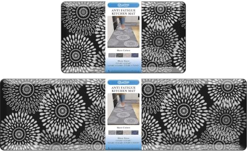 LuxStep Kitchen Mats for Floor,0.47 inch Thicker Cushioned Rug Anti-Fatigue Mats for Kitchen Decor Accessories,Waterproof Non-Slip Mats and Rugs Set for Office,Laundry 17.3"×29"+17.3"×60",Black