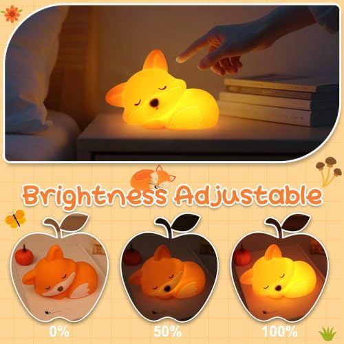Fox Night Light for Kids, Fox Lamp Silicone Nursery Rechargeable, Birthday Back to School Gifts for Girl Boy, Squishy Touch Nightlight with Dimmable Timer, Breastfeeding Toddler Bedroom Decor