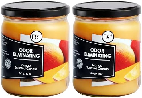 Mango Two Pack Odor Eliminating Highly Fragranced Candle - Eliminates 95% of Pet, Smoke, Food, and Other Smells Quickly - Up to 80 Hour Burn time - 12 Ounce Premium Soy Blend
