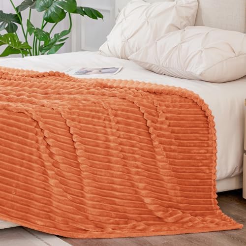 BEDELITE 3D Ribbed Burt Orange Fall Blankets Queen Size for Bed, 90x90 Inch