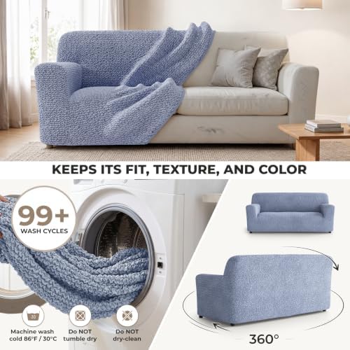 PAULATO Premium Stretch Couch Covers for Sofa - Sofa Chair Cover Washable, Dogs & Pets Friendly - Elastic Polyester Loveseat Slipcovers - Non-Slip Love Seat Couch Covers - Blue (64"-85" Wide)