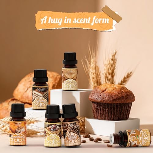 Bakery Essential Oils Gift Set, SNOWSEN Dessert Fragrance Oils for Diffuser for Home, Pumpkin Pie, Waffle, Coffee Cake, Chocolate Cupcake, Gingerbread, Snickerdoodle Aromatherapy Oils