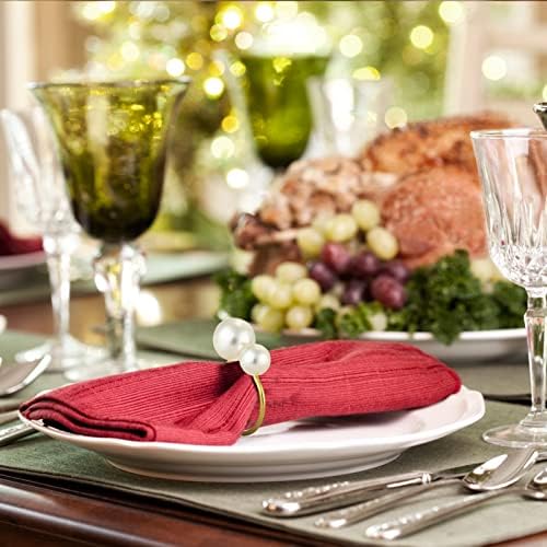 KESOTE Pearl Napkin Rings Set of 6, Gold Napkin Wraps
