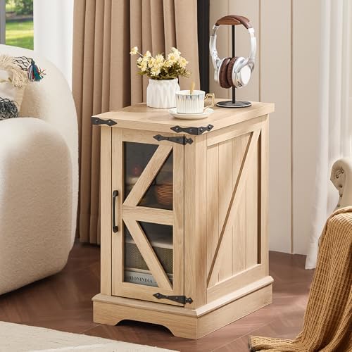 Joaxswe Narrow Night Stand Set 2 with Glass Barn Door
