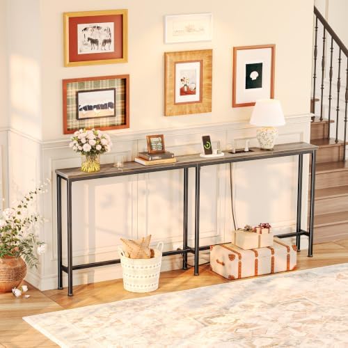 Huuger 70.8 Inch Console Table, Skinny Sofa Table with Charging Station