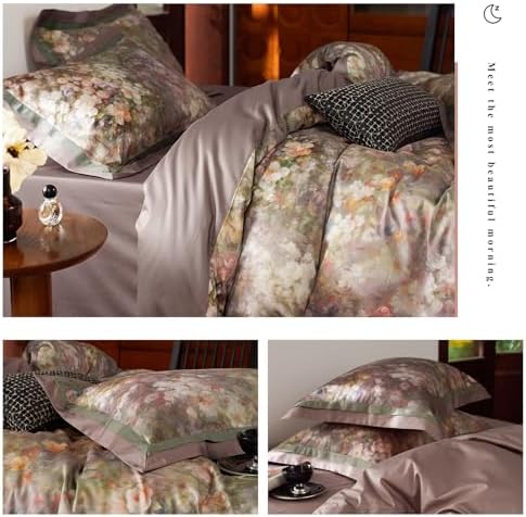 Garden Flower Duvet Cover Set Queen,3 Pieces Pink Floral Duvet Cover with 2 Pillow Shams Smooth Silky Long Staple Cotton Bedding Set-Queen,90x90 Inch