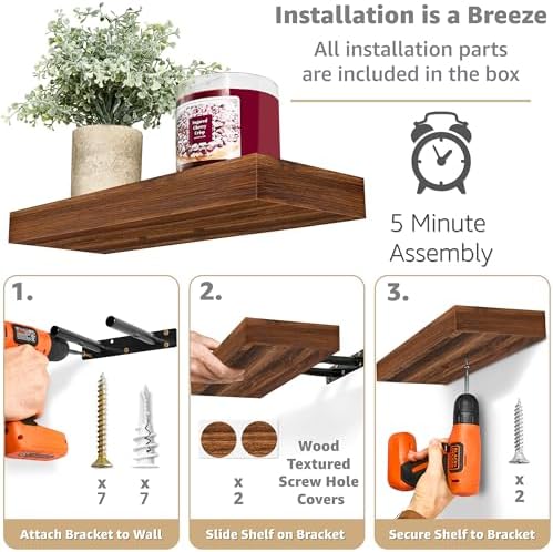 Sorbus 16 Inch Floating Shelves for Wall (2 Pack, Walnut)