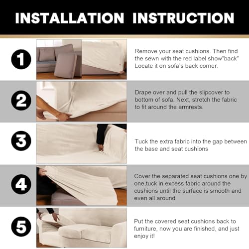 PrinceDeco Velvet Plush Couch Cover Stretch 2 Piece Chair Cover Chair Slipcover Washable Furniture Protector Couch Soft with Elastic Bottom Armchair Cover Width Up to 49 Inch(Small, Ivory)