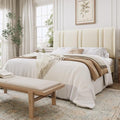 SHA CERLIN Full Size Velvet Bed Frame with Adjustable Headboard, Cream