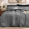 Bedsure Gingham Ruffle Duvet Cover Set, King Cotton-Like Quilt Cover, Black