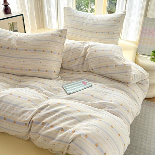 Pumpkin Duvet Cover Twin XL Cute Soft Twin XL Comforter Cover 100% Cotton Double Gauze Kawaii Boho Duvet Cover Set with Ties Zipper Muslin Bedding Set for Girls Duvet Protector