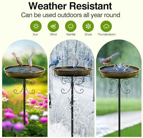 Daoeny 35In Metal Bird Bath for Outside, Vintage Bird Bath Bowl, Detachable Birdbath & Birdfeeder with 5 Prongs Base Stake, Bird Baths for Outdoors Garden Yard Lawn Decor (Antique Golden)