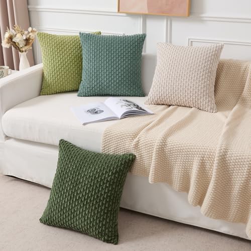 Kevin Textile Soft Corduroy 28x28 Inch Pillow Covers 2 Pack, Teal Green