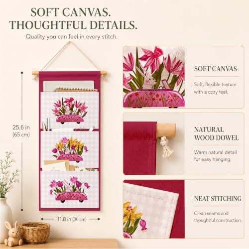 IAXIC Flower Wall Hanging Organizer, Canvas Pockets for Girls Room