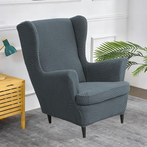 HAOYONG Wing Chair Slipcovers Printed Wingback Chair Covers 2 Pieces Wingback Armchair Slipcover Stretch Chair Slip Covers Washable Armchair Protector Cover for Living Room and Bedroom