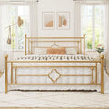 Allewie King Size Metal Platform Bed Frame, Victorian Headboard, Gold