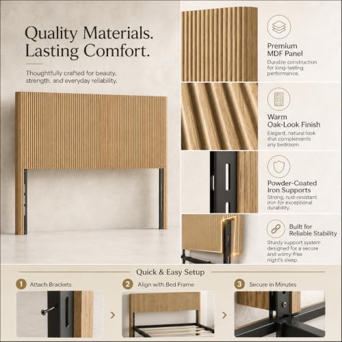 Light Wood Queen Bed Headboard Only,Wooden Fluted Striped HeadBoard (Oak)