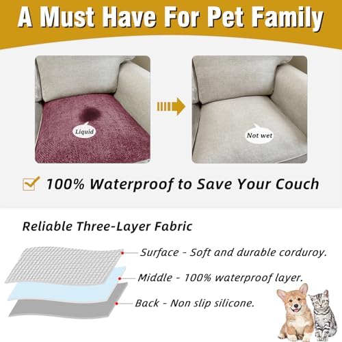Couch Arm Covers, Sofa Arm Covers, Waterproof Armrest Cover for Sofa, Armchair, Loveseat, Non-Slip Recliner Arm Cover, Headrest Cover, Arm Chair Covers Set of 2 (Burgundy, 26"×26")