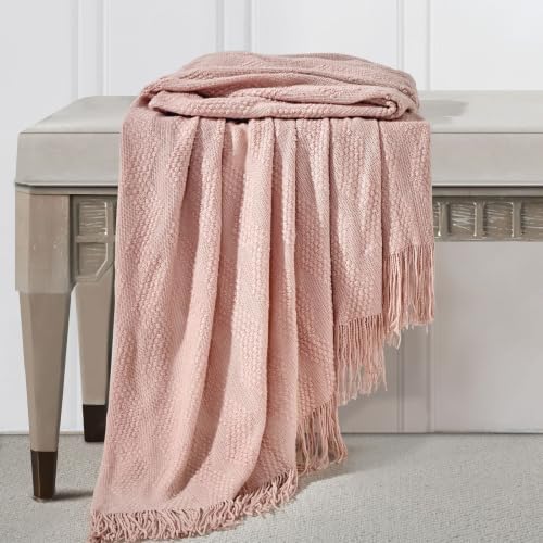 BOURINA Pink Throw Blanket 50x60 Inches Throw Textured Solid Soft Ripple Throws and Blankets for Sofa or Bed Knitted Decorative Throw
