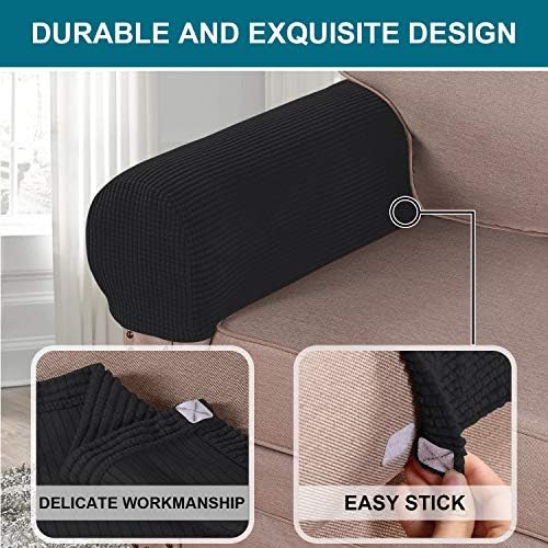 Turquoize Stretch Armrest Covers for Chairs and Sofas Couch Arm Covers for Sofa Spandex Jacquard Armrest Cover Anti-Slip Furniture Protector Washable Armchair Slipcovers for Recliner Set of 4, Black