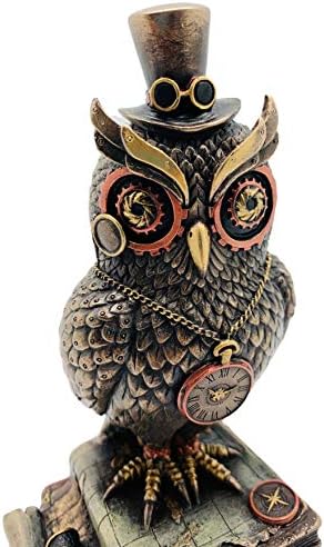 Veronese Design 8 1/8 Inch Steampunk Top Hat Owl Standing on Books Resin Statue Bronze Finish