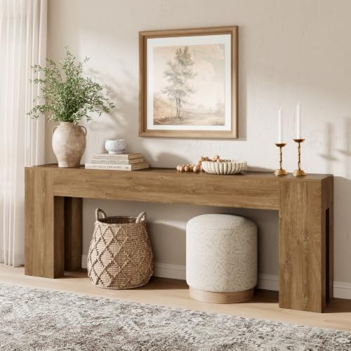Epecoya 86-Inch Extra Long Console Table for Entryway, Natural Oak Brown