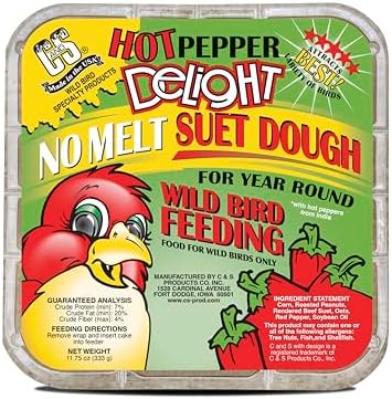 C&S Hot Pepper Delight No Melt Suet Dough, Suet Cakes for Wild Birds
