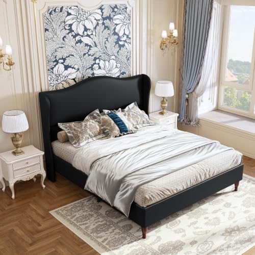 koorlian Queen Size Upholstered Bed Frame with 51" Tall Headboard, Black