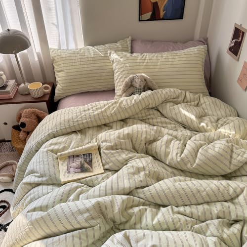 Vintage Striped Duvet Cover Twin XL 3Pcs Washed Cotton Retro Bedding Set